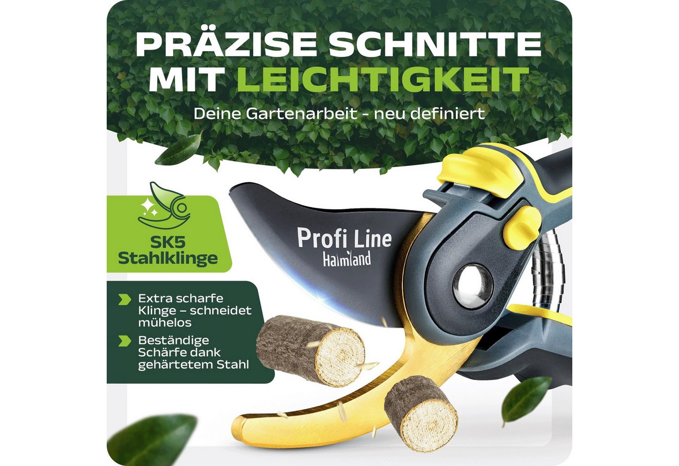 halmland Gartenschere Profi Bypass-Gartenschere – scharfe SK5-Klinge für saubere Schnitte, Astschere mit gehärteter Klinge, einstellbar für große & kleine Hände Bild 5