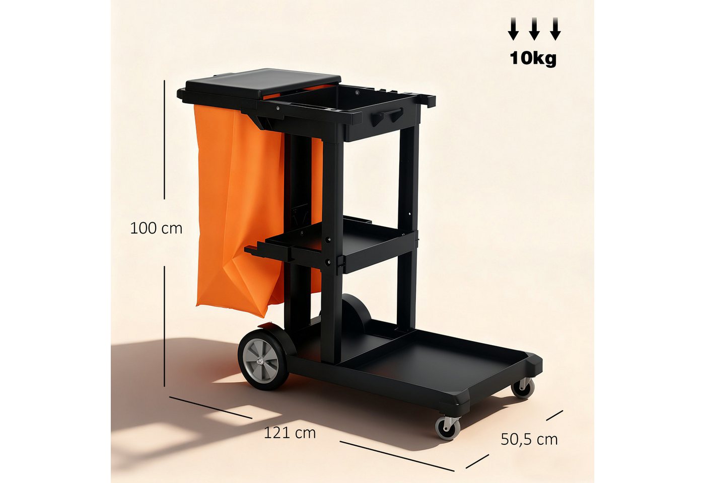 HOMCOM Putzeimer Reinigungswagen Putzwagen mit Müllsack mit Abdeckung, Griff, (Set, 1-tlg., Wischwagen), 121 x 50,5 x 100 cm Schwarz Bild 3