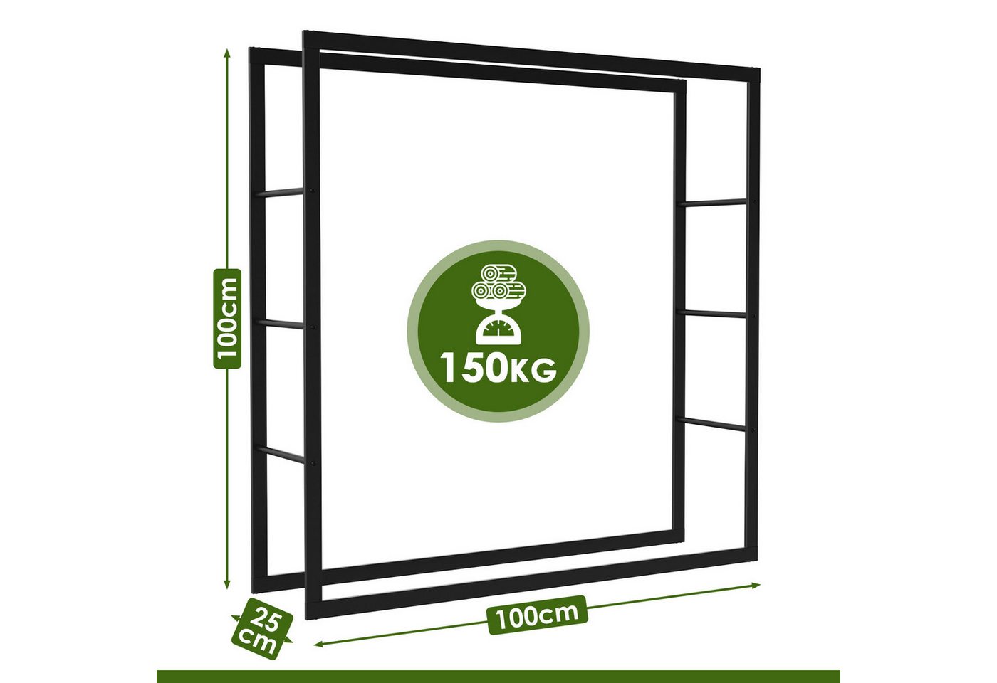 Clanmacy Kaminholzregal Brennholzregal 100x100x25 cm, mit Anti-Rutsch-Pads für Kamin und Ofen, BxTxH:100x25x100 cm