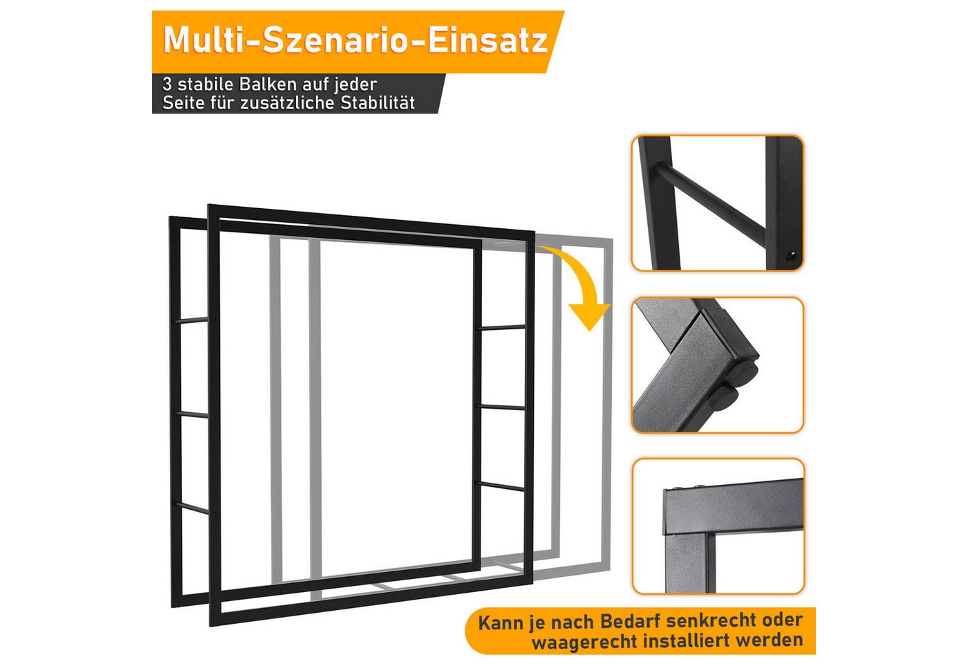 Clanmacy Kaminholzregal Brennholzregal 100x100x25 cm, mit Anti-Rutsch-Pads für Kamin und Ofen, BxTxH:100x25x100 cm Bild 2