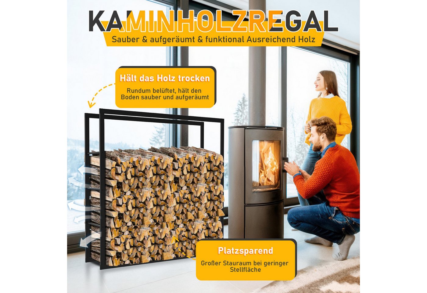 Clanmacy Kaminholzregal Brennholzregal 100x100x25 cm, mit Anti-Rutsch-Pads für Kamin und Ofen, BxTxH:100x25x100 cm Bild 5