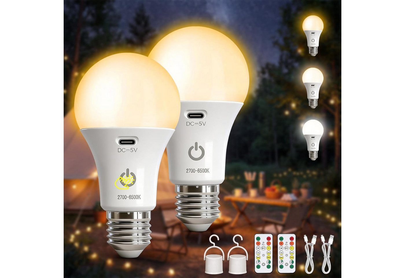 FELIXLEO LED Aufbaustrahler E27 LED Aufladbare Glühbirne mit batterie Fernbedienung, 2 Stück Bild 2