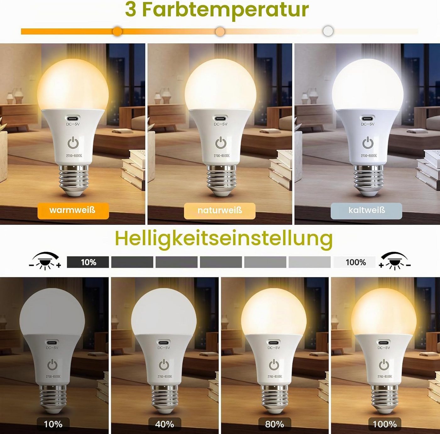 FELIXLEO LED Aufbaustrahler E27 LED Aufladbare Glühbirne mit batterie Fernbedienung, 2 Stück Bild 4