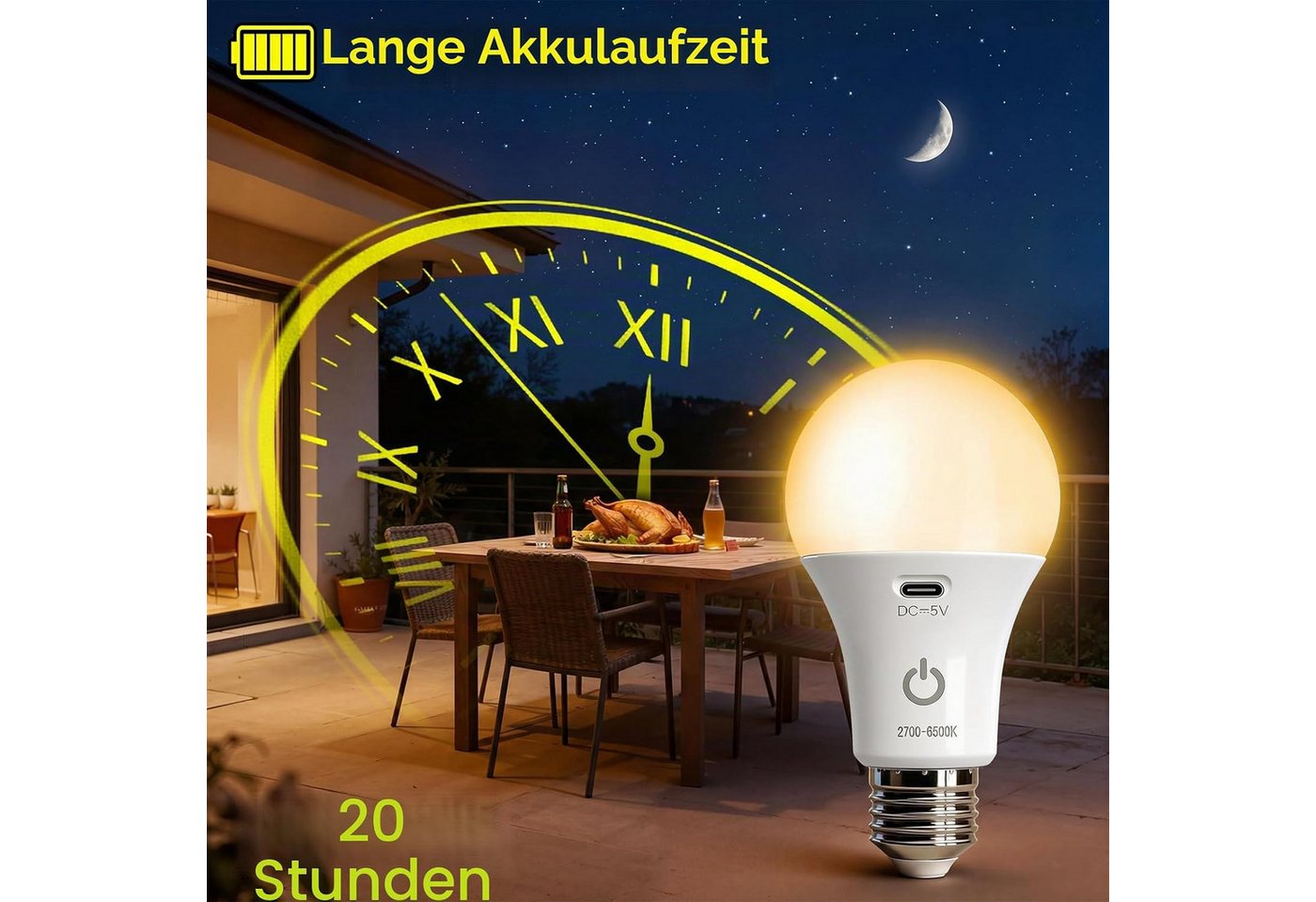 FELIXLEO LED Aufbaustrahler E27 LED Aufladbare Glühbirne mit batterie Fernbedienung, 2 Stück Bild 5