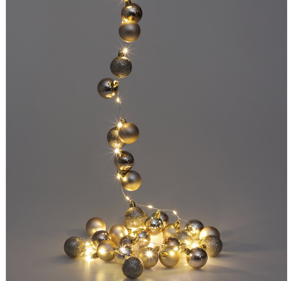 Casaria Lichterkette, LED Lichterkette 40 Weihnachtskugeln 2 m Innen Außen Batterie 8
