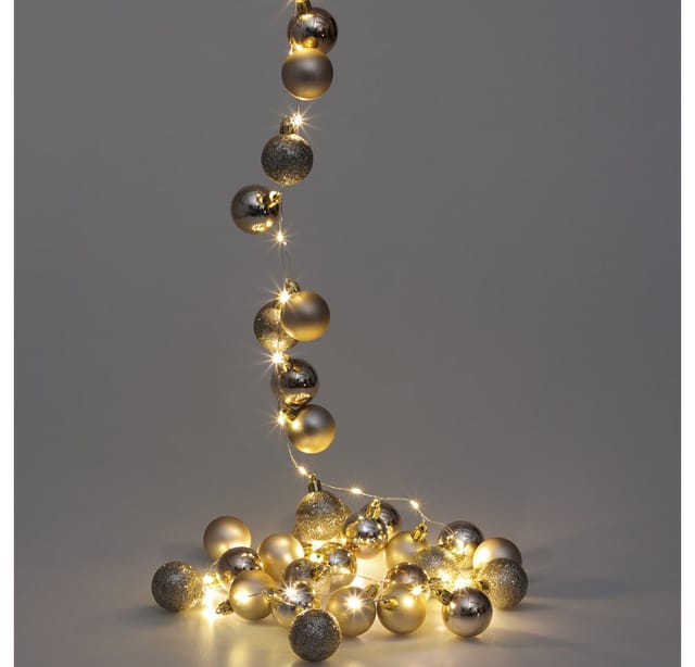 Casaria Lichterkette, LED Lichterkette 40 Weihnachtskugeln 2 m Innen Außen Batterie 8