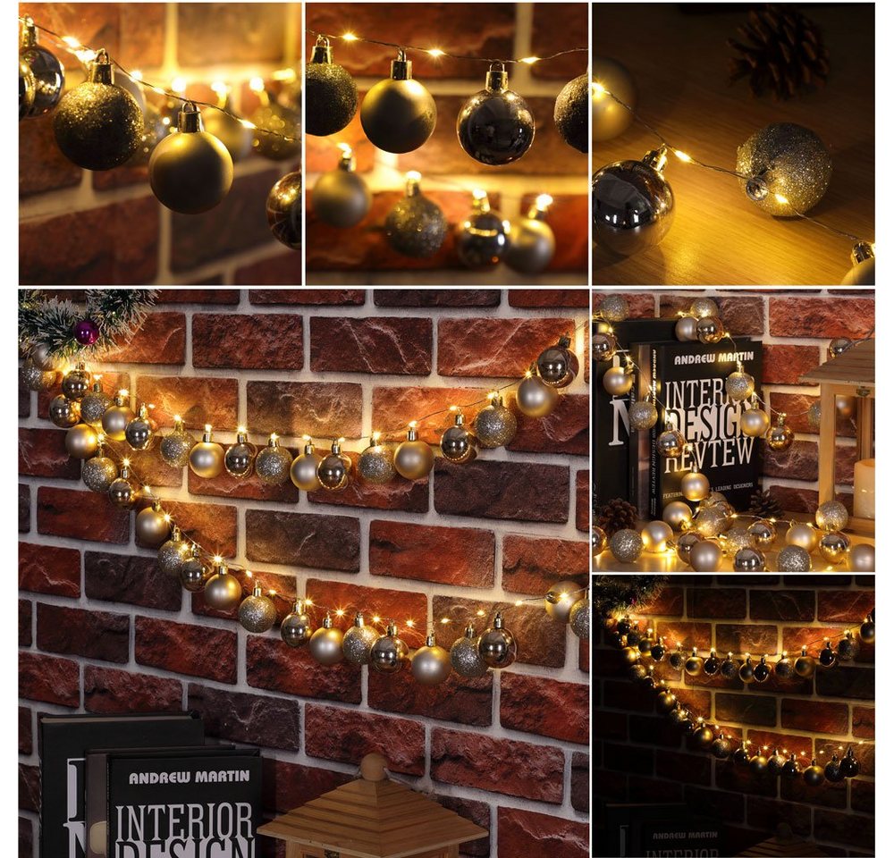 Casaria Lichterkette, LED Lichterkette 40 Weihnachtskugeln 2 m Innen Außen Batterie 8 Bild 3