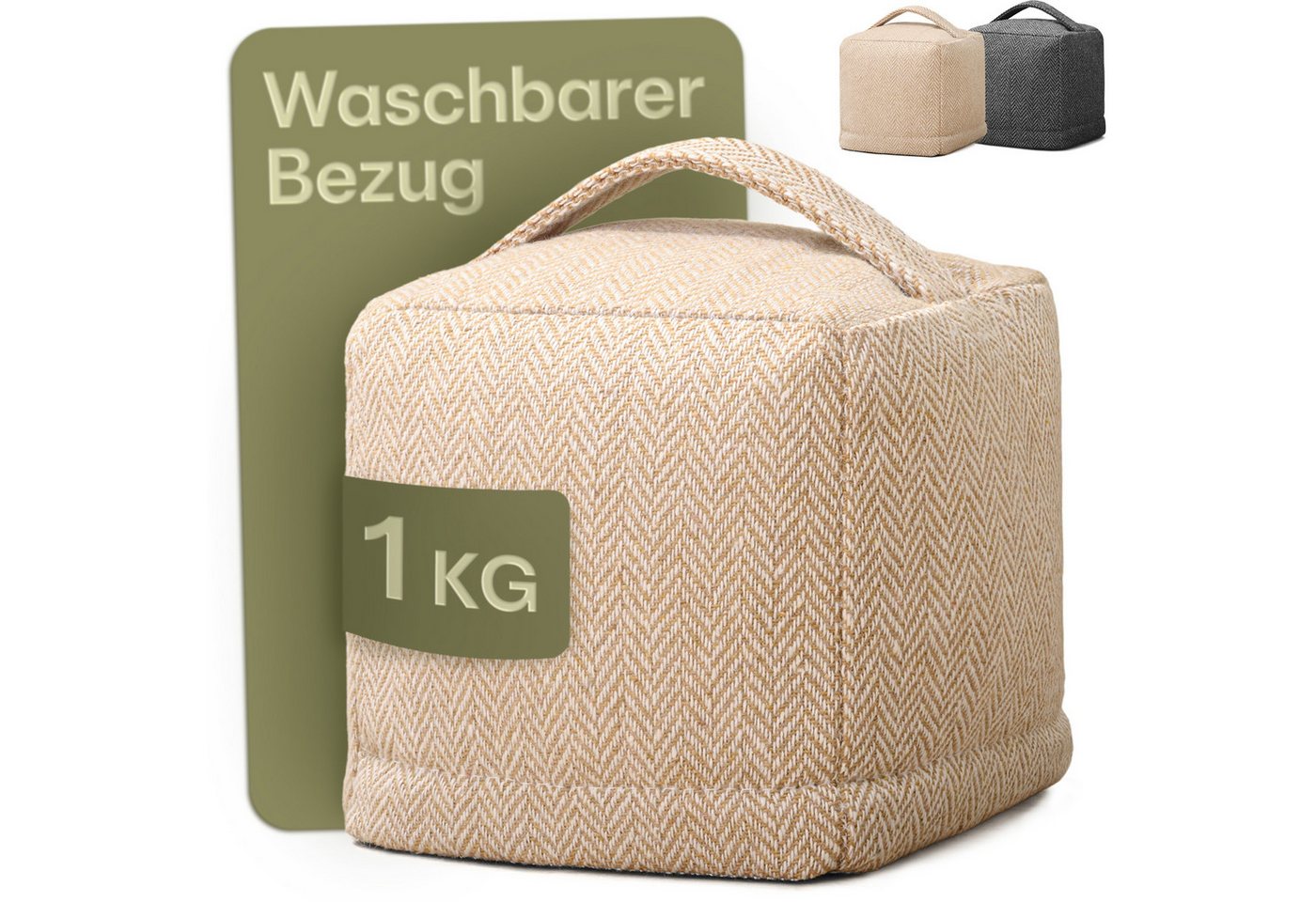 Praknu Bodentürstopper Türstopper Sack für Den Boden - Extra schwer 1Kg - mit Waschbarem (Türstopper Sack 1 kg, 1 St., Türstopper Sack extra schwer 1 kg, mit Tragegriff, Beige), mit Tragegriff - Für Haus & Büro - mit rutschfesten Pads Bild 2