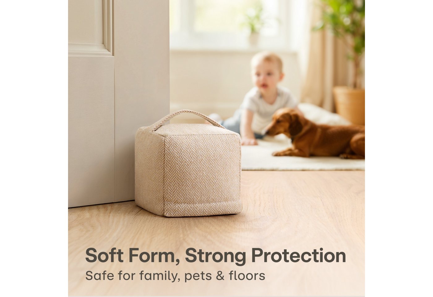 Praknu Bodentürstopper Türstopper Sack für Den Boden - Extra schwer 1Kg - mit Waschbarem (Türstopper Sack 1 kg, 1 St., Türstopper Sack extra schwer 1 kg, mit Tragegriff, Beige), mit Tragegriff - Für Haus & Büro - mit rutschfesten Pads Bild 5