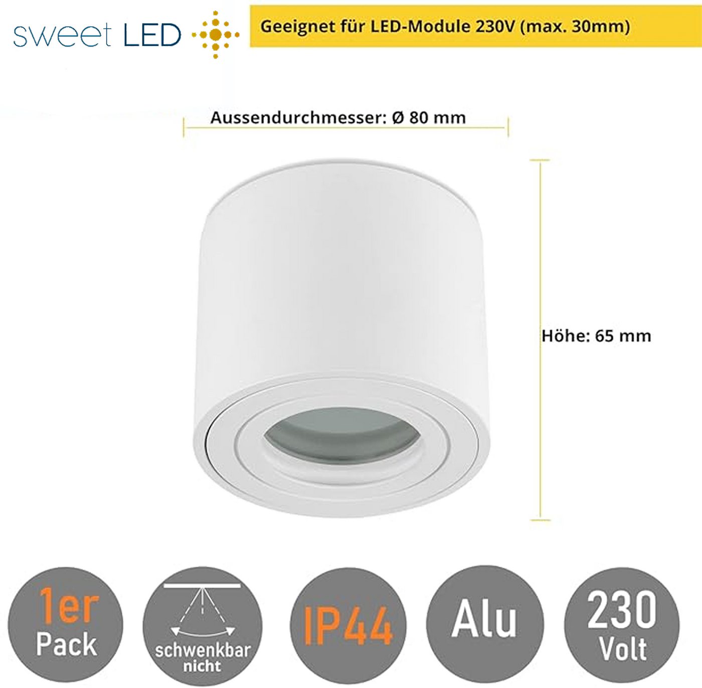 Sweet LED Aufbauleuchte flach IP44 Aluminium Deckenspot für Bad & Küche, ohne Leuchtmittel, Aufbaustrahler LED, Aufbauspot, Deckenstrahler Bild 2