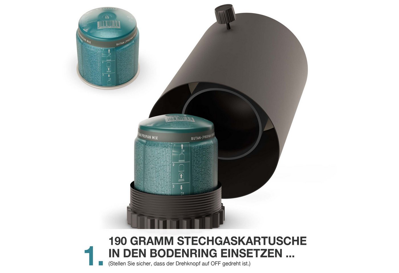 TOM Tischfeuer Gas-Tischkamin mit 3 Stechkartuschen à 190 g, bis 12 h, Dekosteine, Outdoor, Indoor, Rund Bild 4