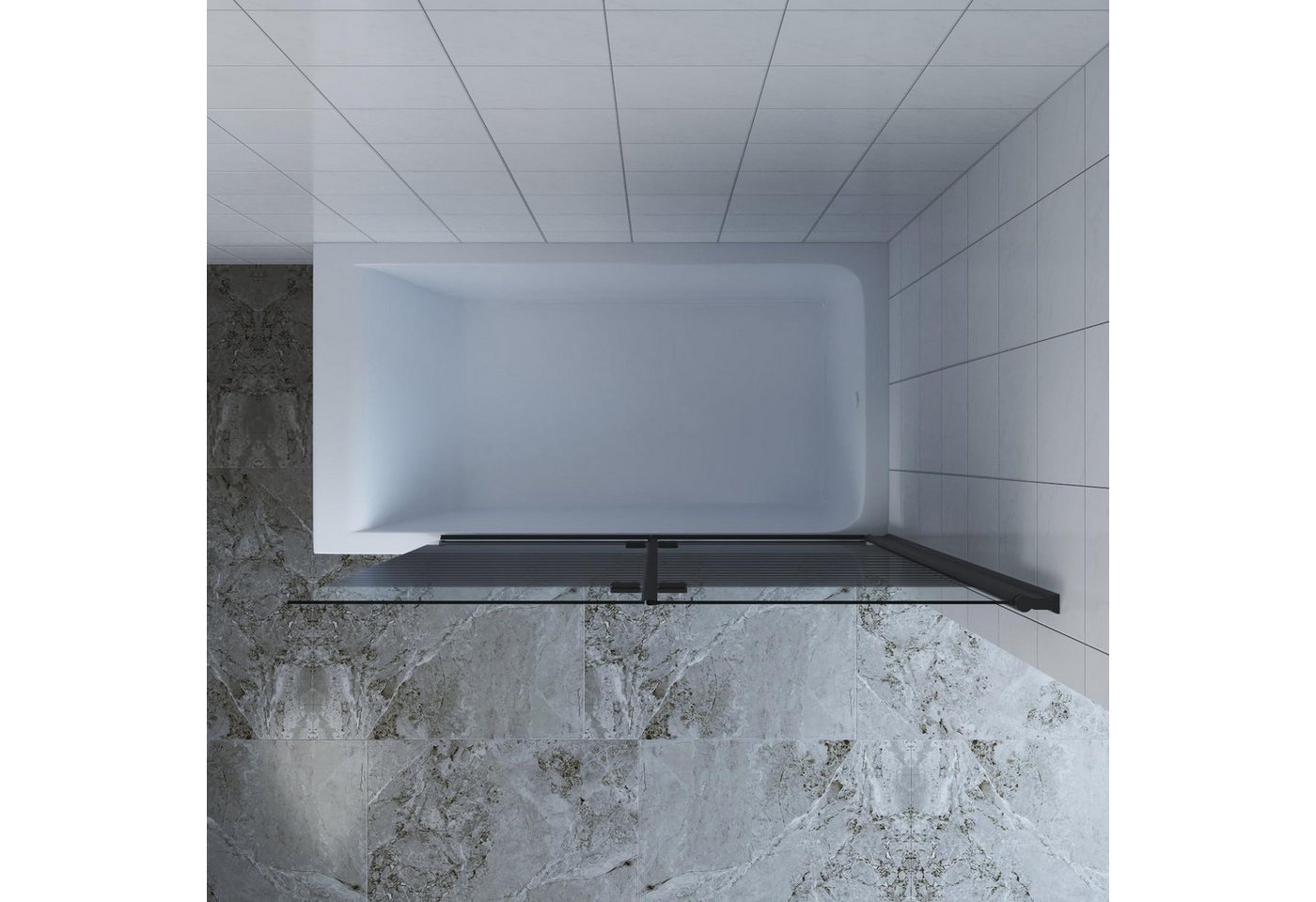 AQUALAVOS Badewannenfaltwand Badewannenaufsatz Badewannenabtrennung 120x140 cm ohne bohren, schwarz Streifen 5 mm Einscheiben-Sicherheitsglas (ESG) mit Nano Beschichtung, 2 Teilig faltbar Duschtrennwand Stabiler Kleben/Bohren R/L Montage Bild 5