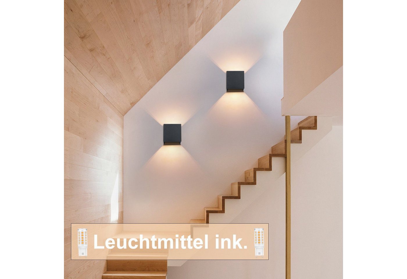 ZMH LED Wandleuchte innen Außen Up-and-Down Wandlampe Treppenhaus Flur, G9, Mit Leuchtmittel, Warmweiß, G9,Warmweiß,IP54,für Terrasse, Garten, Badezimmer,4 Stück Bild 3