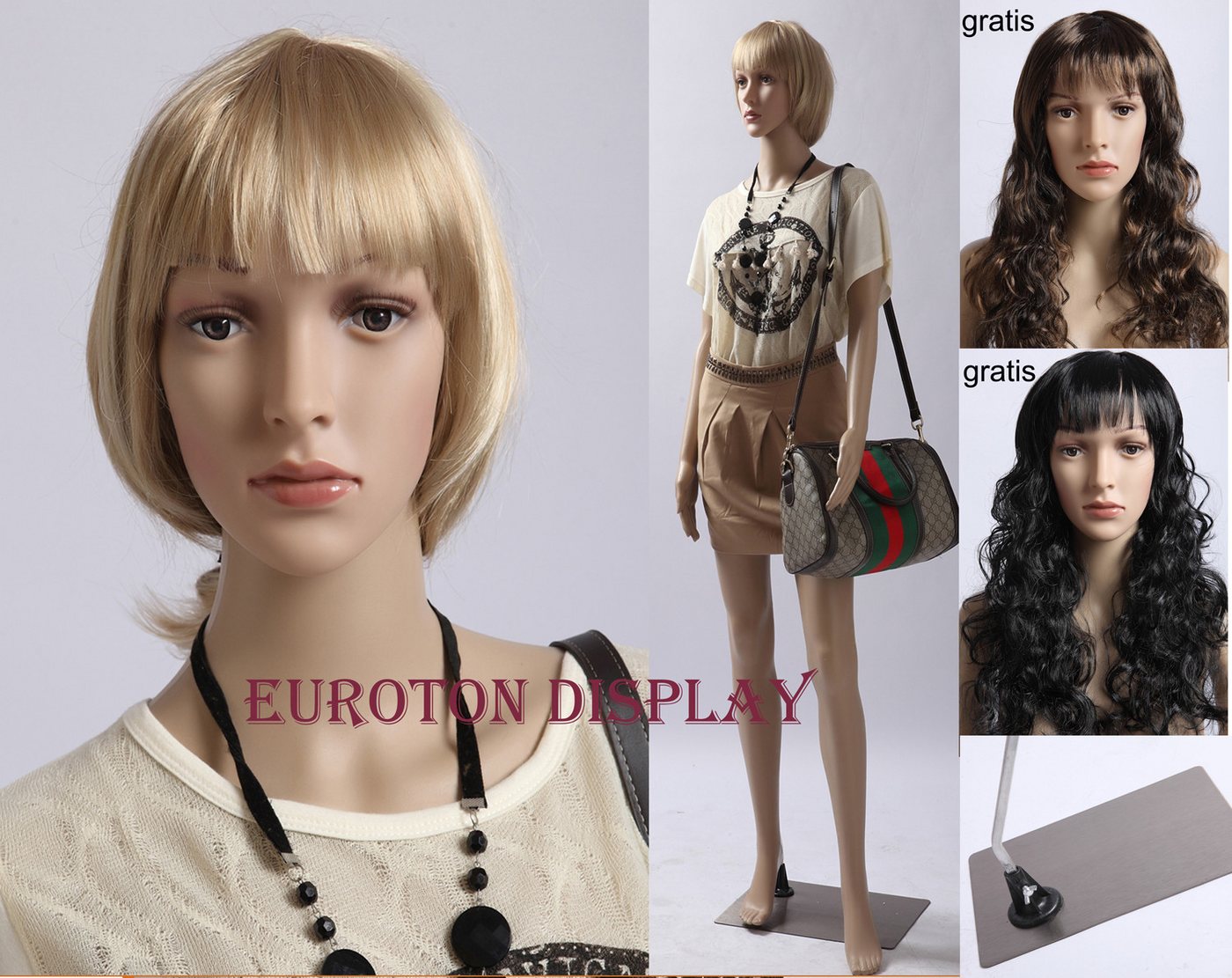 Eurohandisplay Schneiderpuppe Schaufensterpuppe weiblich mit 2 Perücken gratis Hautfarbe, Sehr schick Bild 4