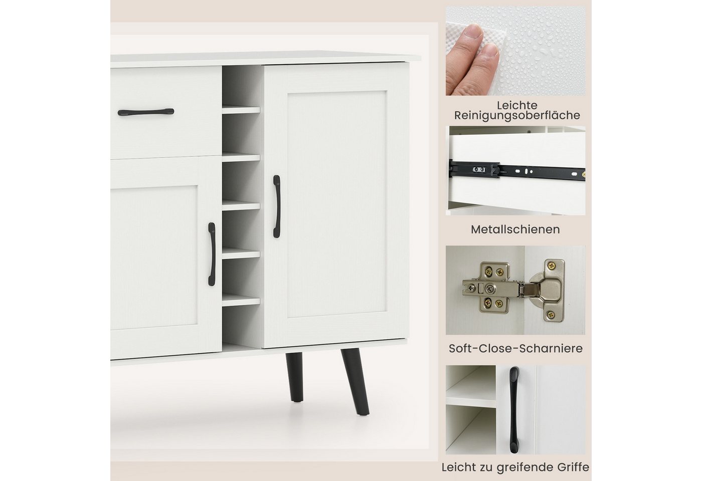 KOMFOTTEU Küchenbuffet Sideboard Weinschrank mit Schublade & 2 Türen