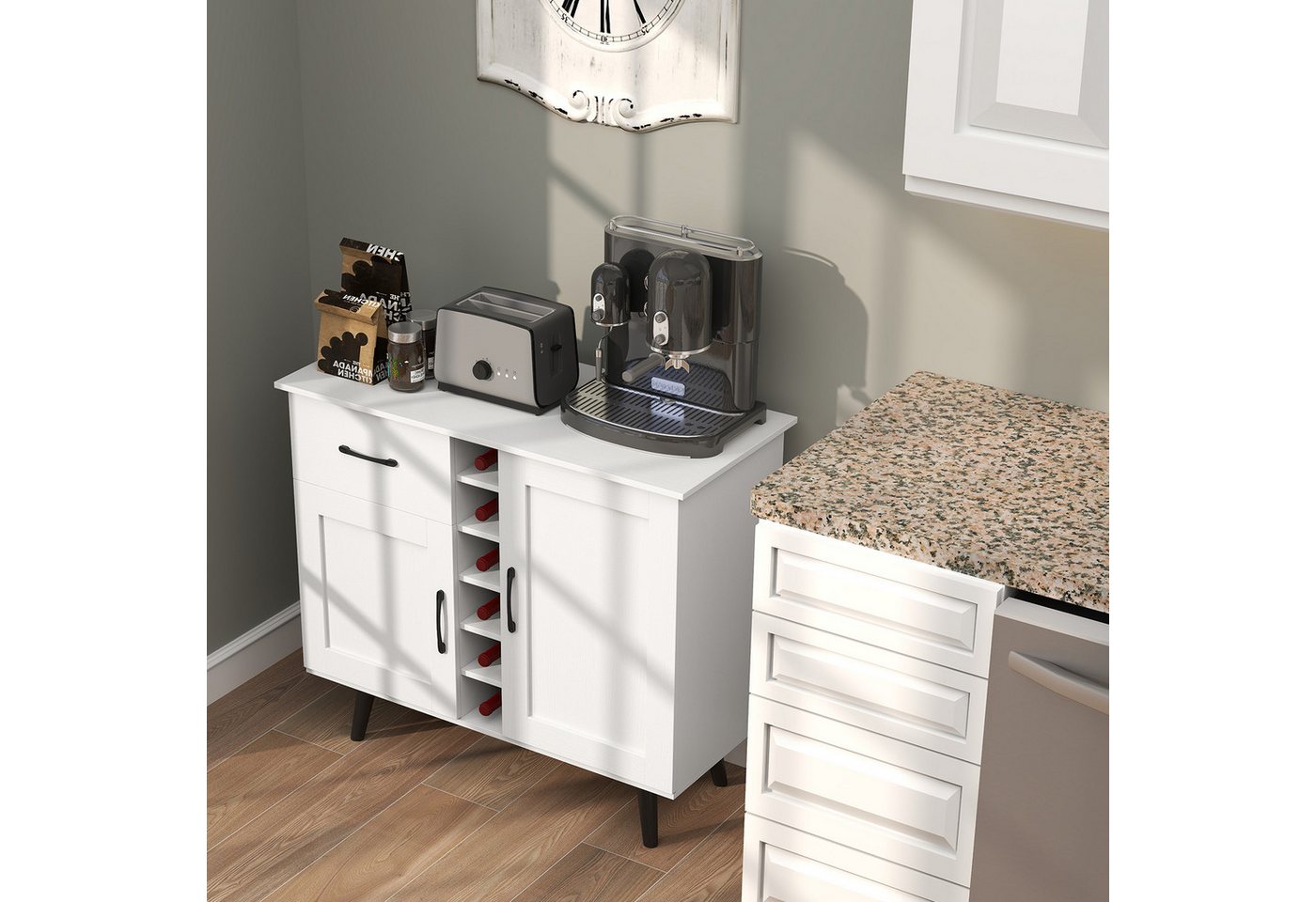 KOMFOTTEU Küchenbuffet Sideboard Weinschrank mit Schublade & 2 Türen Bild 2