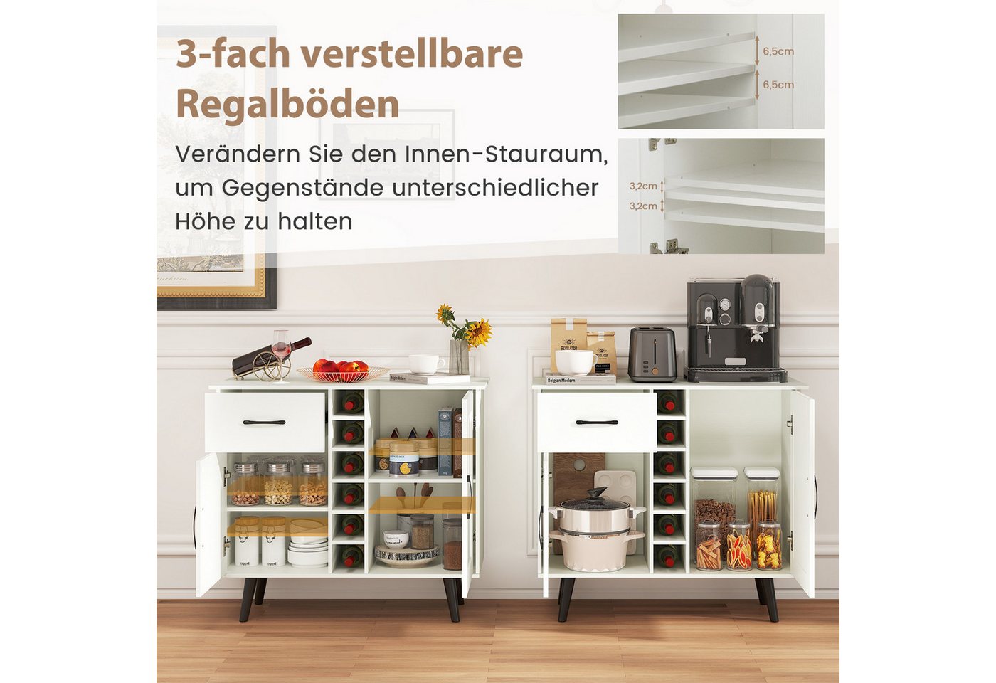 KOMFOTTEU Küchenbuffet Sideboard Weinschrank mit Schublade & 2 Türen Bild 3