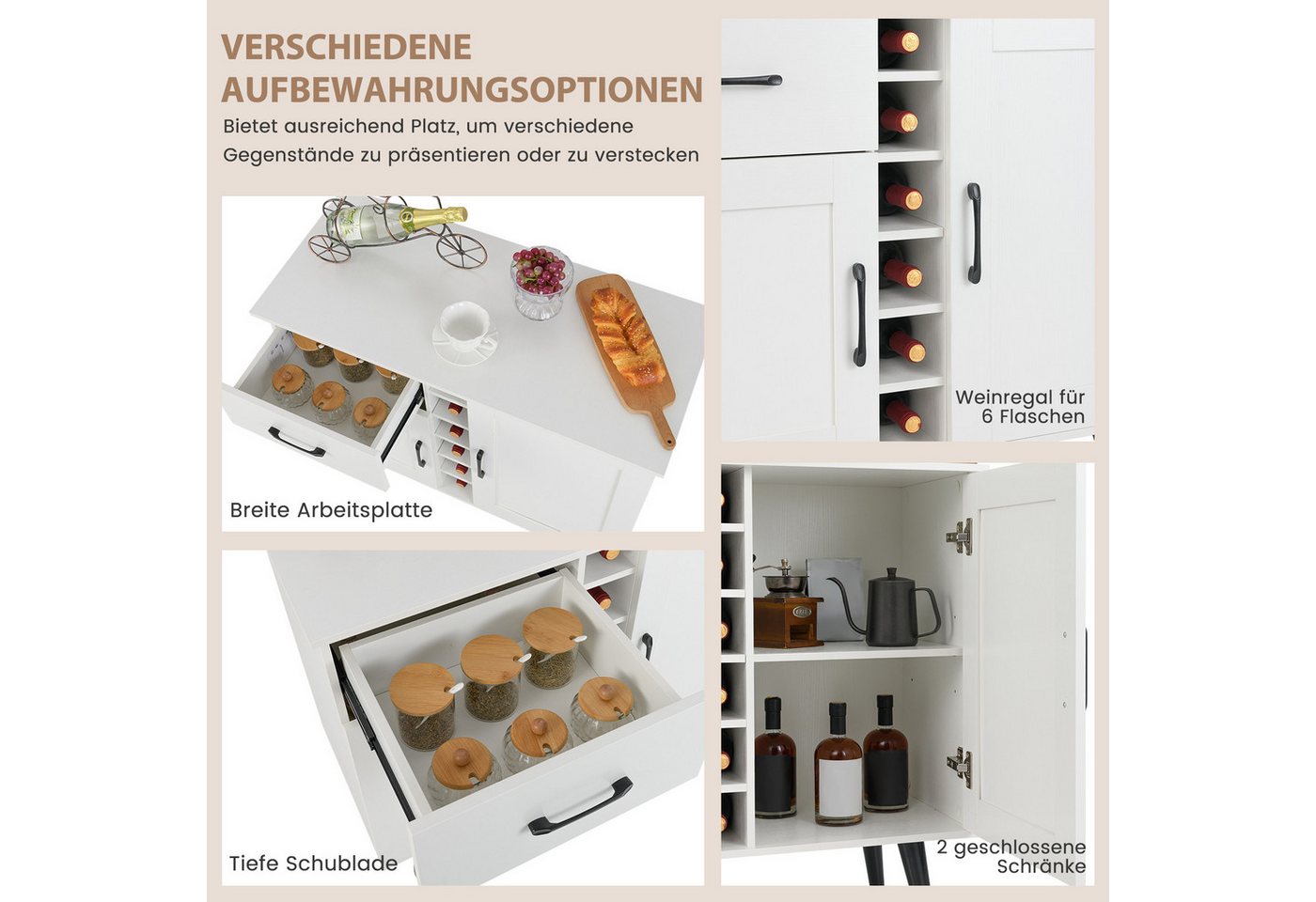 KOMFOTTEU Küchenbuffet Sideboard Weinschrank mit Schublade & 2 Türen Bild 4