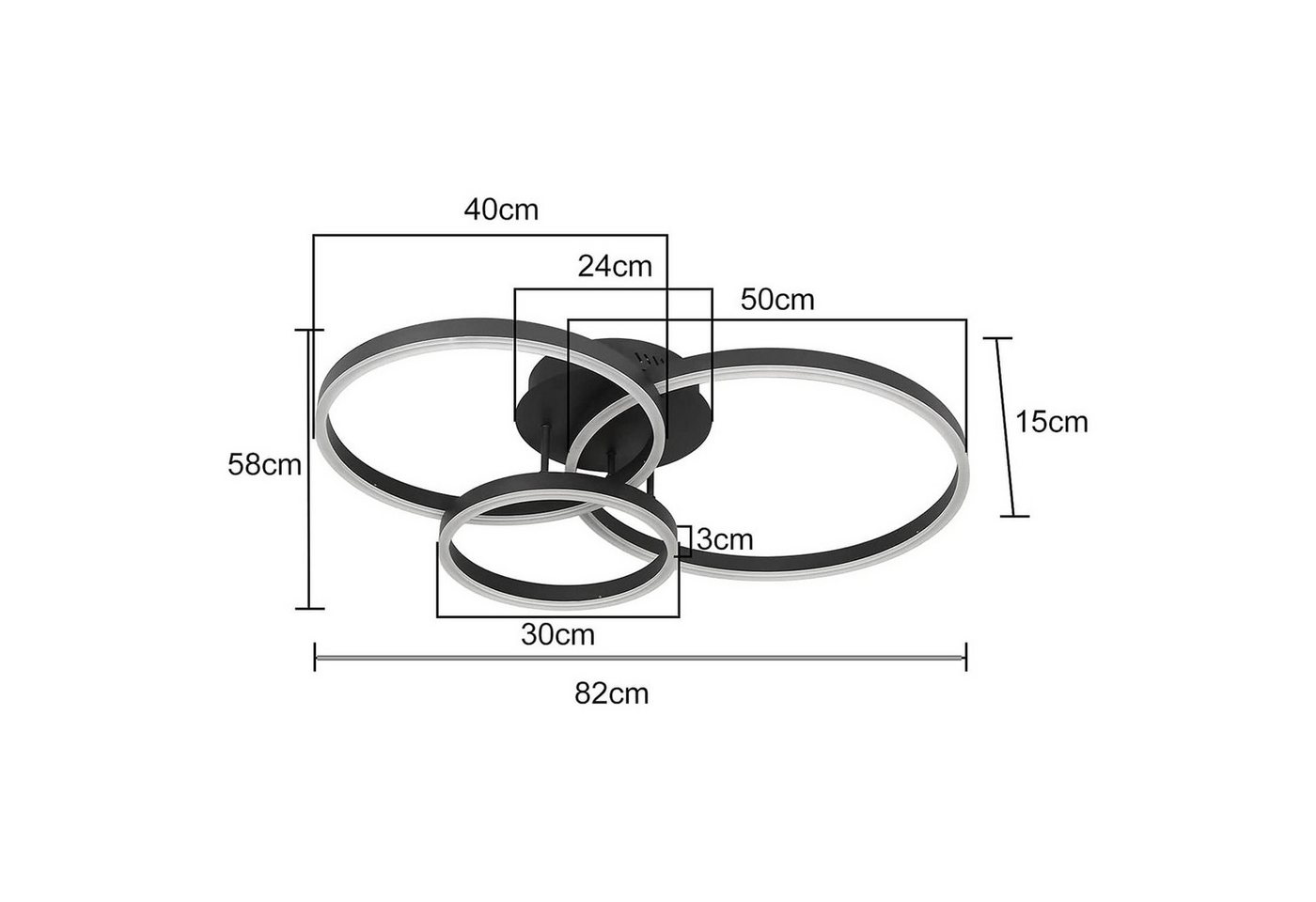 Nettlife LED Deckenleuchte Wohnzimmer Dimmbar Schwarz/Gold Modern 2/3/4/5 Ring Fernbedienung, 3000K-6500K, Warmweiß,Naturweiß, Kaltweiß, LED fest integriert, 81.5*54.5*15cm 74W für Wohnzimmer,Schlafzimmer,Küche,Esszimmer,Büro Bild 4