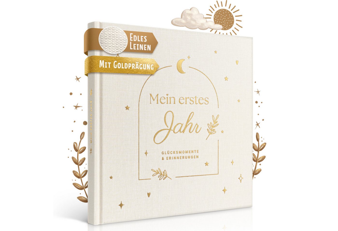 Eulentaler Tagebuch Babyalbum Mein erstes Jahr Scandi, Leinen mit Goldprägung, handgemalt, 92 Seiten, Stammbaum & Zahndiagramm, Geschenk zur Geburt Bild 5