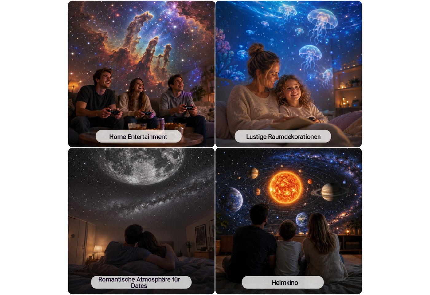 Detrida LED Nachtlicht Sternenhimmel Projektor USB Sternenprojektor mit 6 Projektionsfolien, Touch-Steuerung, LED fest integriert, Galaxy Starry Deckenprojektor für Schlafzimmer, Planetarium Projector, 2-in-1 Flexibel Dimmbar Nachtlicht, Geschenke für Erwachsene Kinder Bild 5