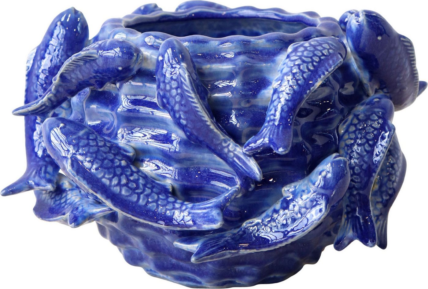 FURNARO Übertopf, mit plastischen Fischdekor in blau aus Keramik ø27x16cm Bild 2