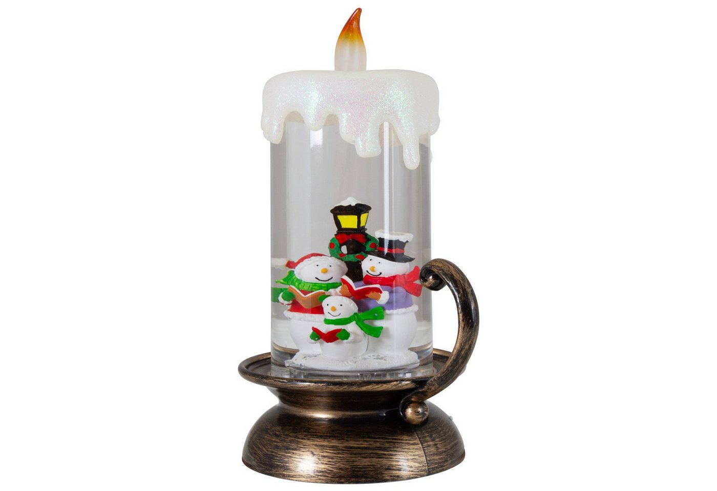 Christmas Paradise LED Laterne Schneelaterne Kerze 22cm, zuschaltbare Weihnachtsmusik, LED, warmweiß, schneit im Inneren, bunt, Schneemann
