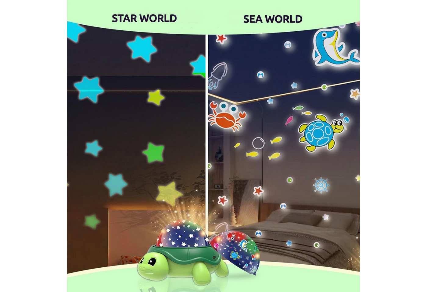 Detrida LED Nachtlicht Schildkröte LED Sternenhimmel Projektor Ozean Meereswelt Nachtlicht, Kinder Geschenke, LED fest integriert, Beruhigendes Nachtlicht Sternenprojektor, 5 Farben, Ozean, Sternen, Baby Einschlafhilfe Schreibtischlampe, Kinderzimmer, Schlafzimmer Bild 4