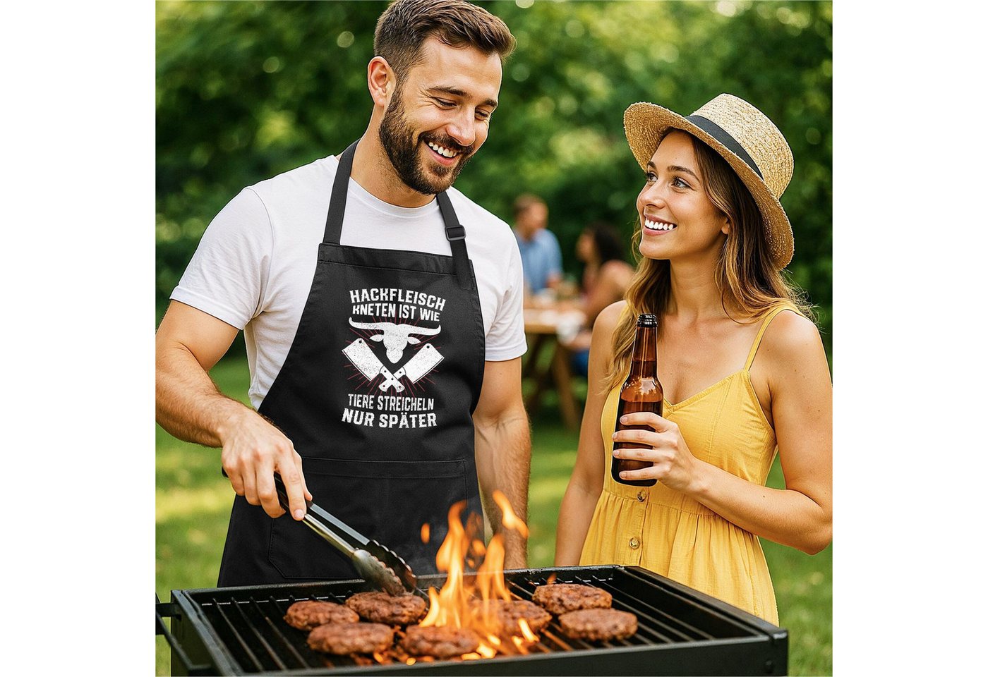 MoonWorks Grillschürze Herren-Grillschürze mit Spruch Lustig Hackfleich kneten ist wie Tiere, mit kreativem Aufdruck Bild 4