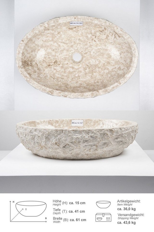 wohnfreuden Aufsatzwaschbecken Erosi Marmor Waschbecken 60 cm creme (Kein Set), 102276_MCaL14.167