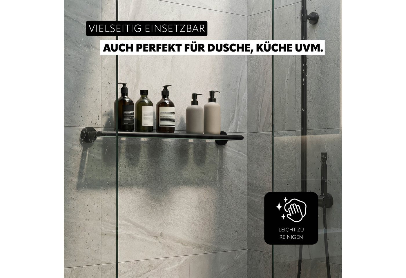 bremermann Ablageregal Bad-Serie PIAZZA BLACK - aus Glas und Edelstahl matt schwarz, 1-tlg. Bild 3