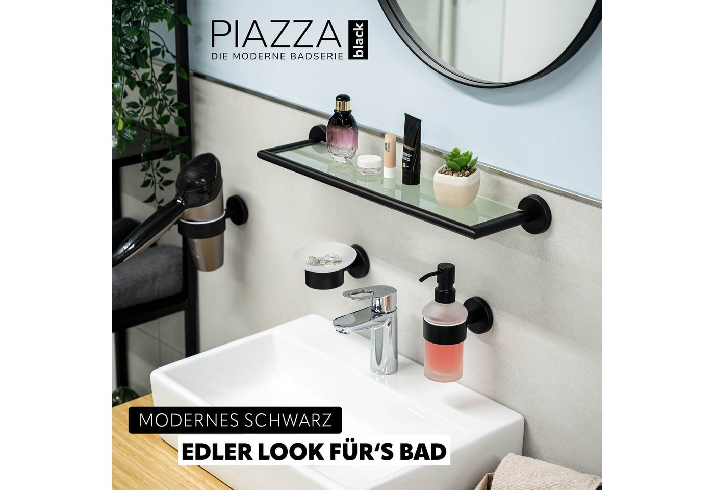 bremermann Ablageregal Bad-Serie PIAZZA BLACK - aus Glas und Edelstahl matt schwarz, 1-tlg. Bild 5