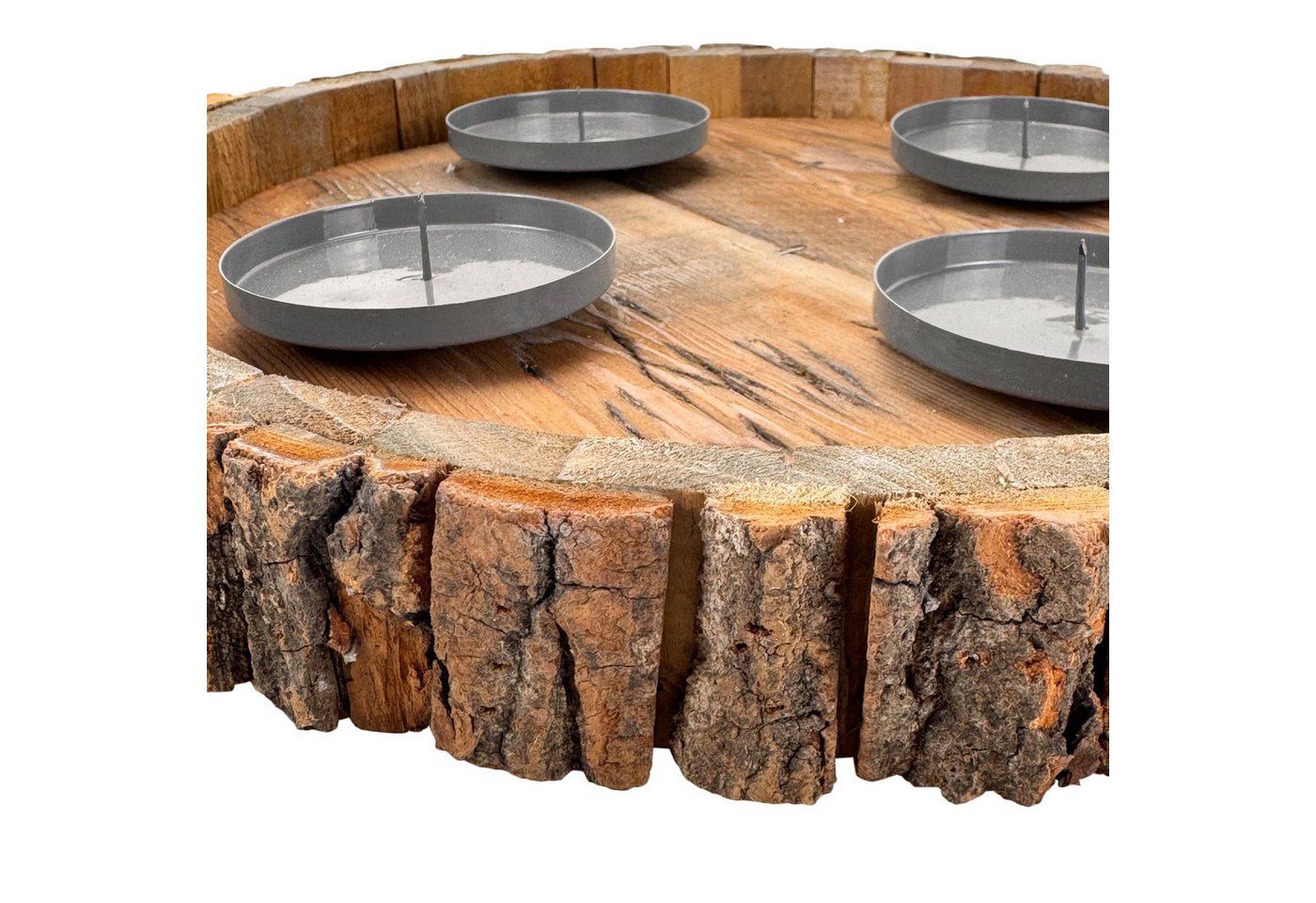 Online-Fuchs Adventskranz rund aus Holz mit Kerzenhalter aus Metall und Dorn für Stumpenkerzen, der Innenraum bietet viel Platz für kreative Gestaltungsideen Bild 4