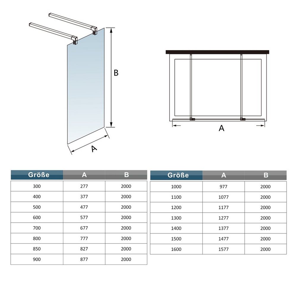 duschspa Duschwand 10mm klares ESG Nano Glas Walk in Dusche Glaswand Trennwand Duschwand, Einscheibensicherheitsglas, Sicherheitsglas, (Set), Nano Glas Bild 2