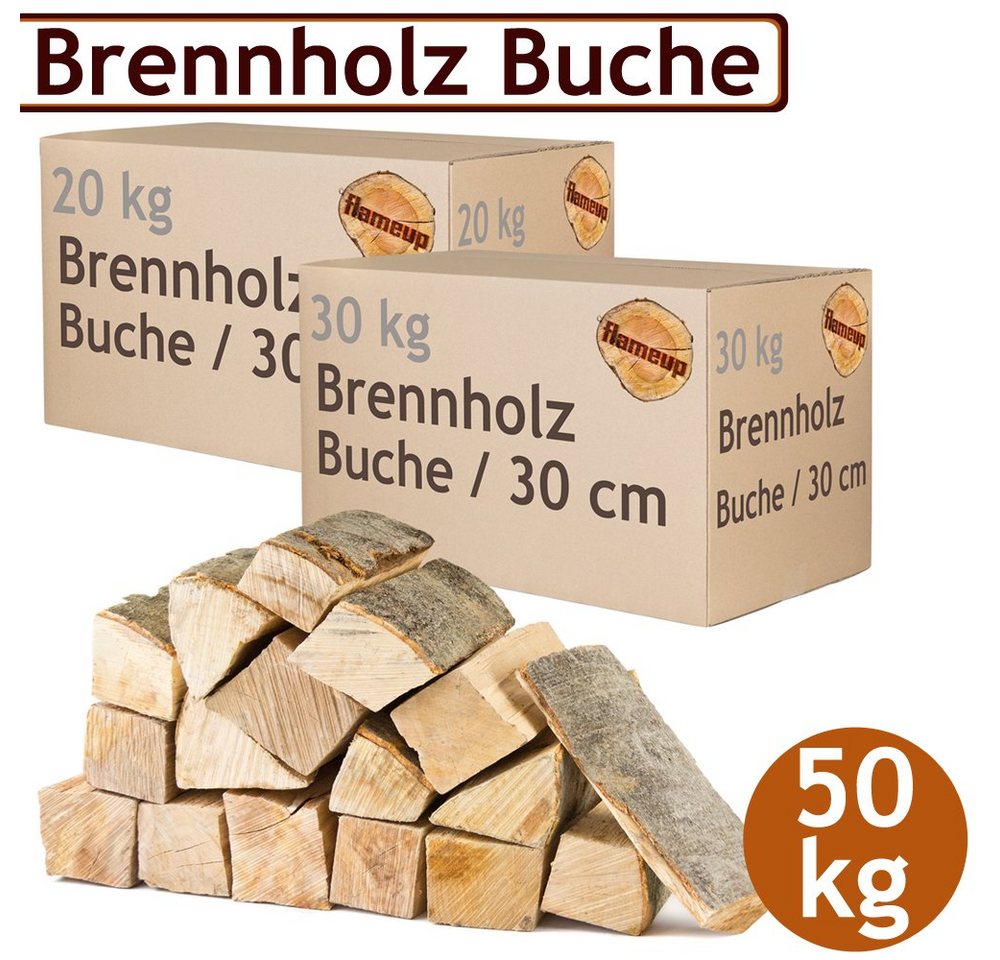 Flameup Kaminholz Brennholz Kaminholz Holz 50 kg Ofen Kamin Kaminofen Grill Buche 30 cm, 50 kg Bild 2