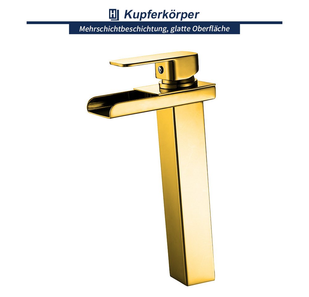 HOMELIVE Badarmatur Wasserfall Hoch Wasserhahn Bad Wascbecken Armatur Mischbatterie Bad Waschtischarmatur Waschbeckenarmatur Armatur, chrom Bild 4