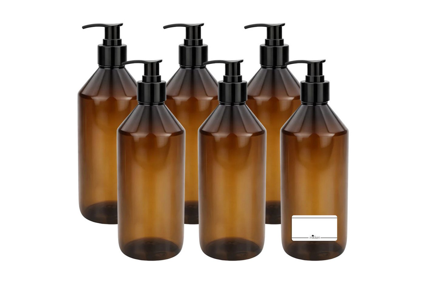 mikken Seifenspender leerer Pumpspender 500 ml PET braun Lotionspender, Dosierspender, (6-tlg., 2er, 4er, 6er, 10er), mit Etiketten, UV-Schutz, bruchsicher, lebensmittelecht