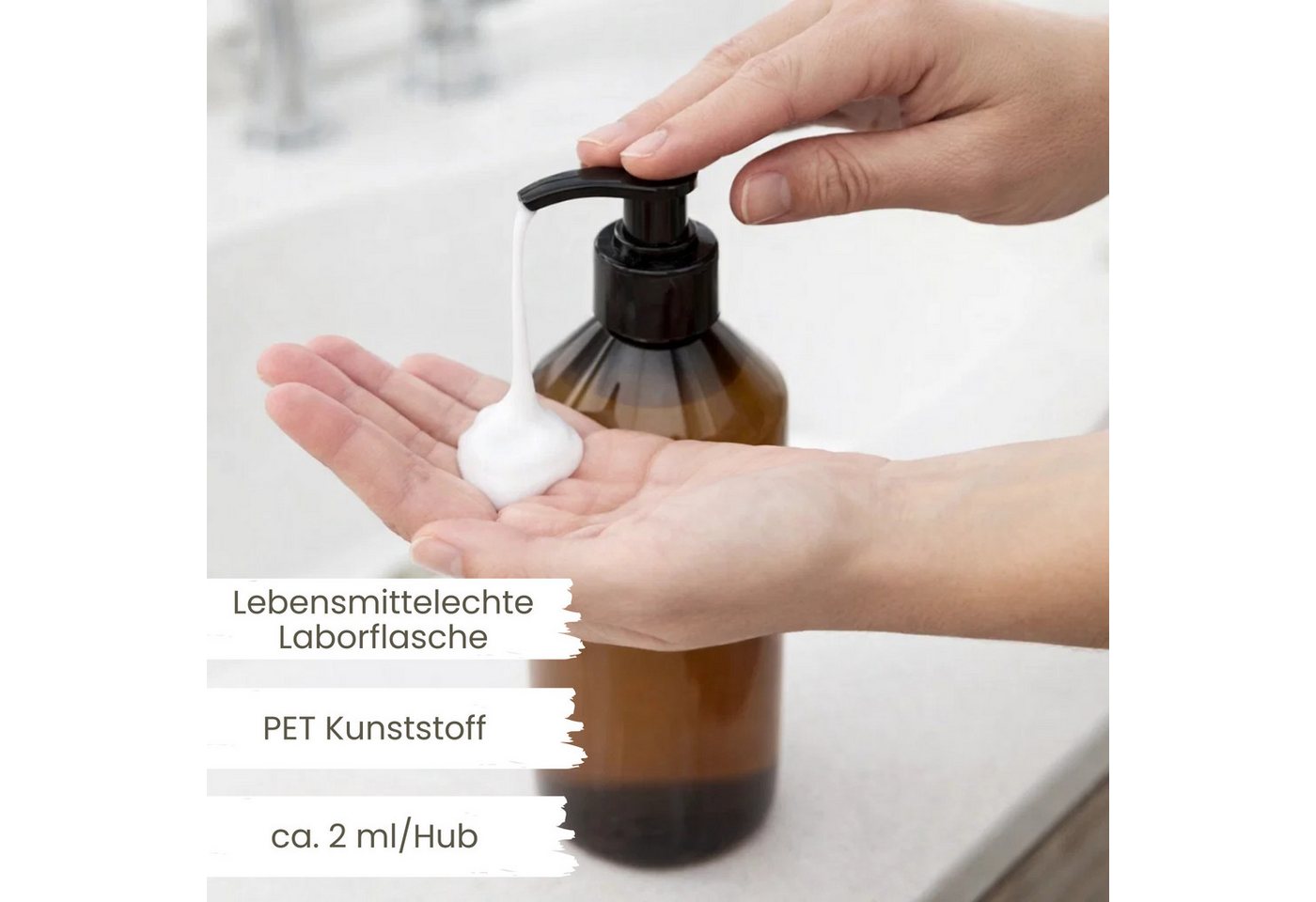 mikken Seifenspender leerer Pumpspender 500 ml PET braun Lotionspender, Dosierspender, (6-tlg., 2er, 4er, 6er, 10er), mit Etiketten, UV-Schutz, bruchsicher, lebensmittelecht Bild 3