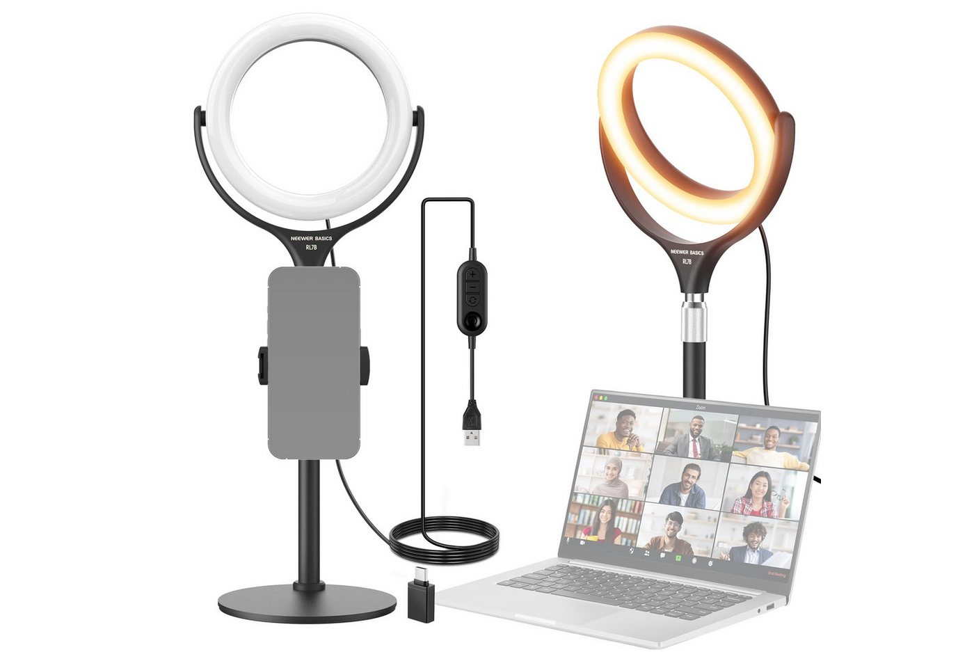 Neewer Ringlicht RL7B 7" Tisch Ringlicht mit Ständer/Handyhalterung, 10W zweifarbiges, LED Selfie Licht für iPhone Laptop Webcam Videokonferenzen Make up Bild 2