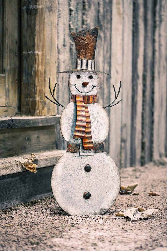 Dekoleidenschaft Gartenfigur Schneemann aus Metall, 75 cm hoch, Winterdeko, Metalldeko, Aussendeko, (1 St), Dekofigur, Gartendekofigur, Metallfigur, Gartendeko für Draußen