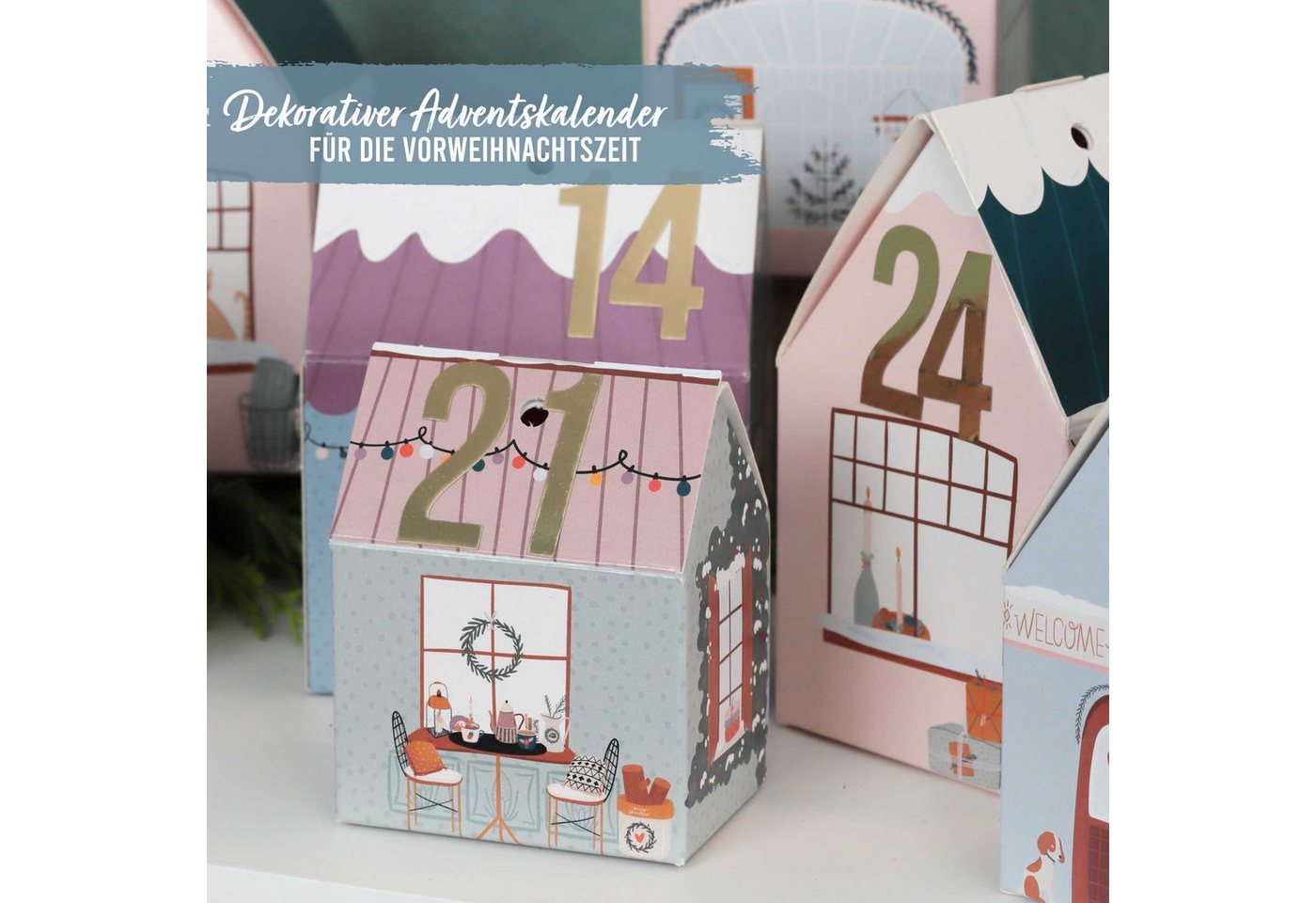 PAPIERDRACHEN befüllbarer Adventskalender DIY Adventskalender zum Basteln und Befüllen - Häuser Set Bild 2