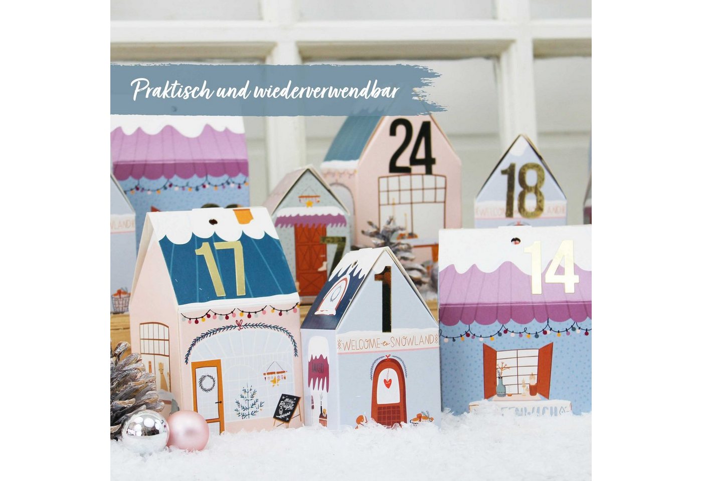 PAPIERDRACHEN befüllbarer Adventskalender DIY Adventskalender zum Basteln und Befüllen - Häuser Set Bild 3