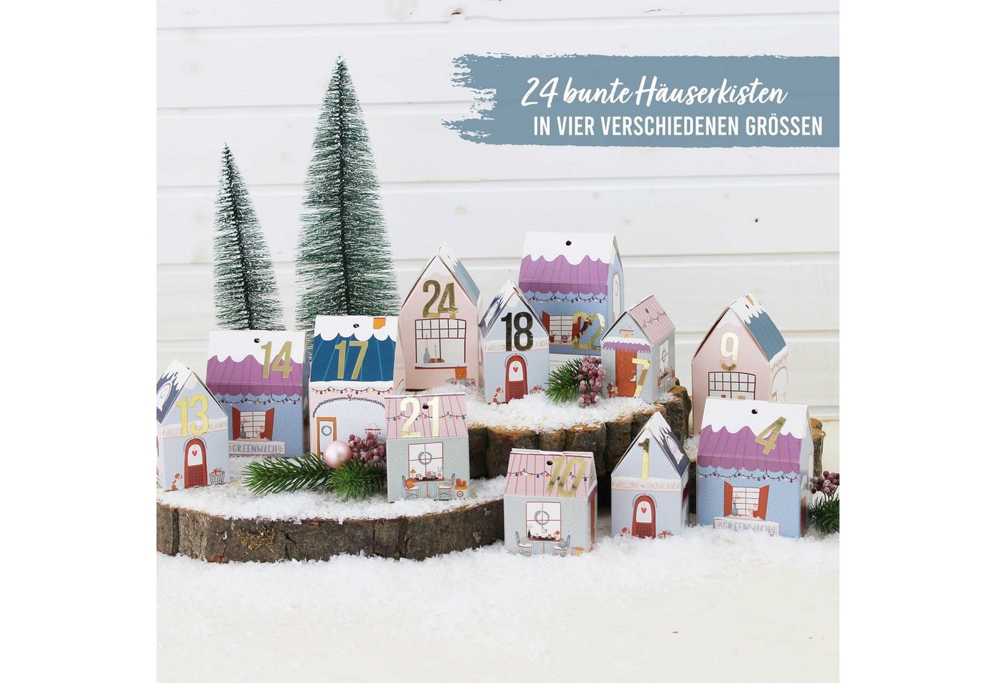PAPIERDRACHEN befüllbarer Adventskalender DIY Adventskalender zum Basteln und Befüllen - Häuser Set Bild 4