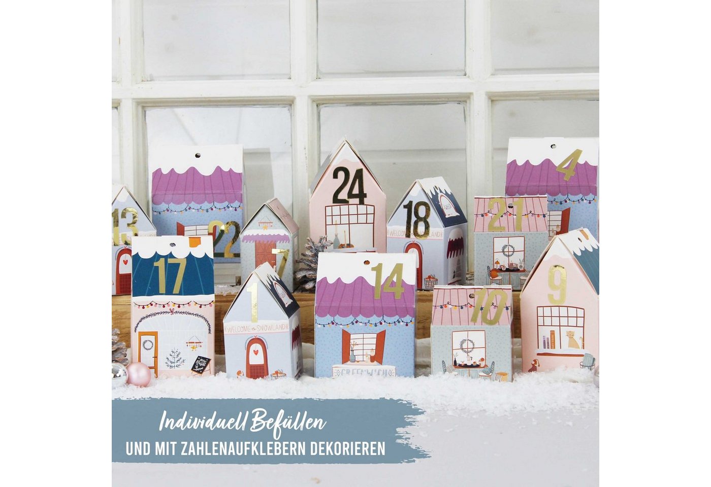 PAPIERDRACHEN befüllbarer Adventskalender DIY Adventskalender zum Basteln und Befüllen - Häuser Set Bild 5