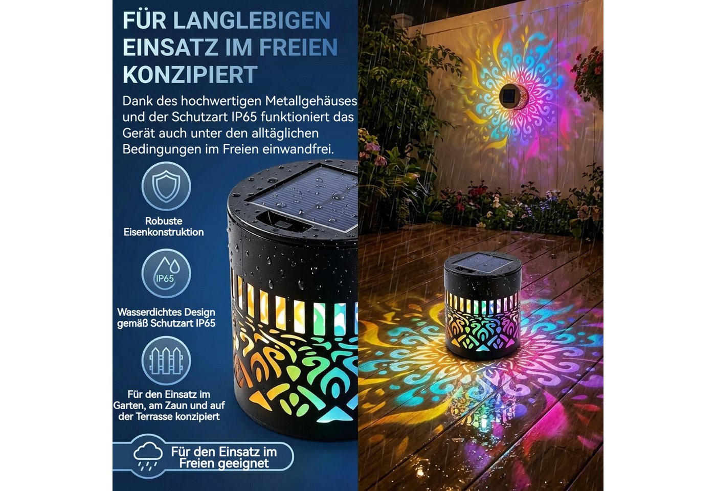 Detrida LED Solarleuchte 1/2/4 Stück Solarlaterne Mandala Wandleuchte, Solarlampen für Außen, LED fest integriert, 7 Farben RGB Wandlamp, Decorative Solar Mandala Lights Gartendeko, LED Gartenleuchte, Solarlaterne für Hof Rasen Wege Terrasse Yard Dekor