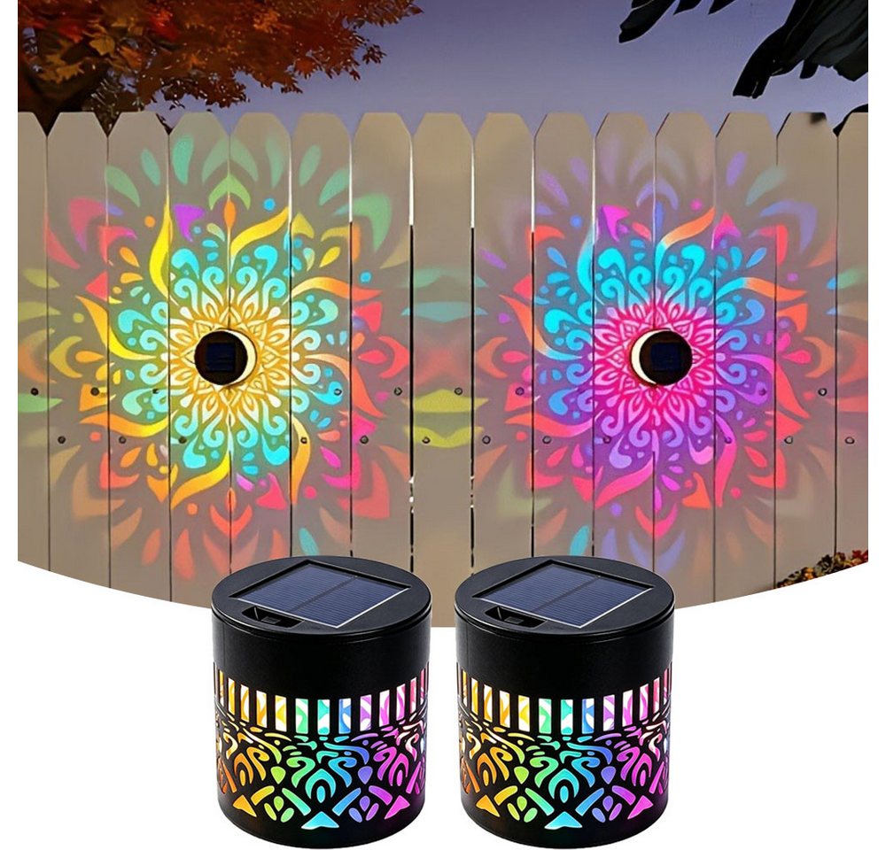Detrida LED Solarleuchte 1/2/4 Stück Solarlaterne Mandala Wandleuchte, Solarlampen für Außen, LED fest integriert, 7 Farben RGB Wandlamp, Decorative Solar Mandala Lights Gartendeko, LED Gartenleuchte, Solarlaterne für Hof Rasen Wege Terrasse Yard Dekor Bild 4