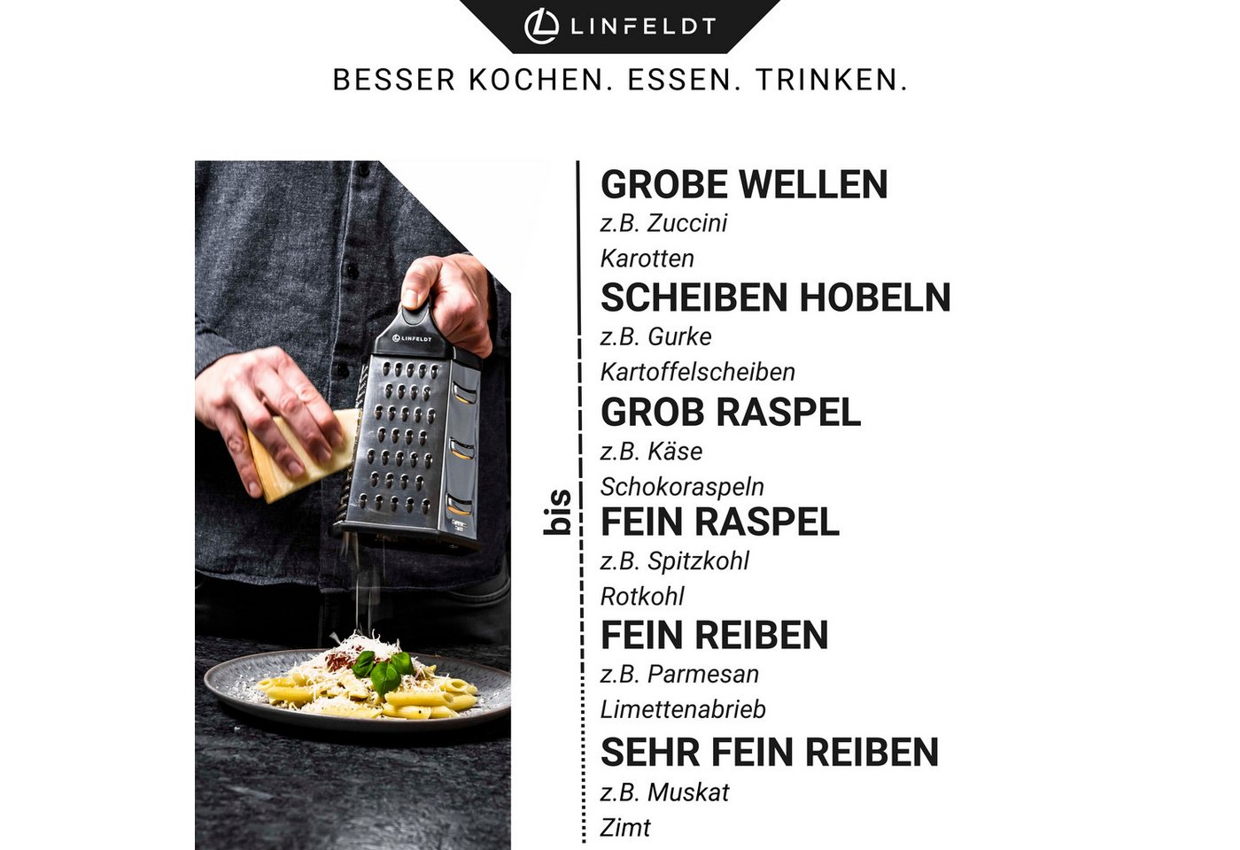 LINFELDT Vierkantreibe 6 - Kant Reibe mit smartem Auffangbehälter Edelstahl, Edelstahl Bild 2