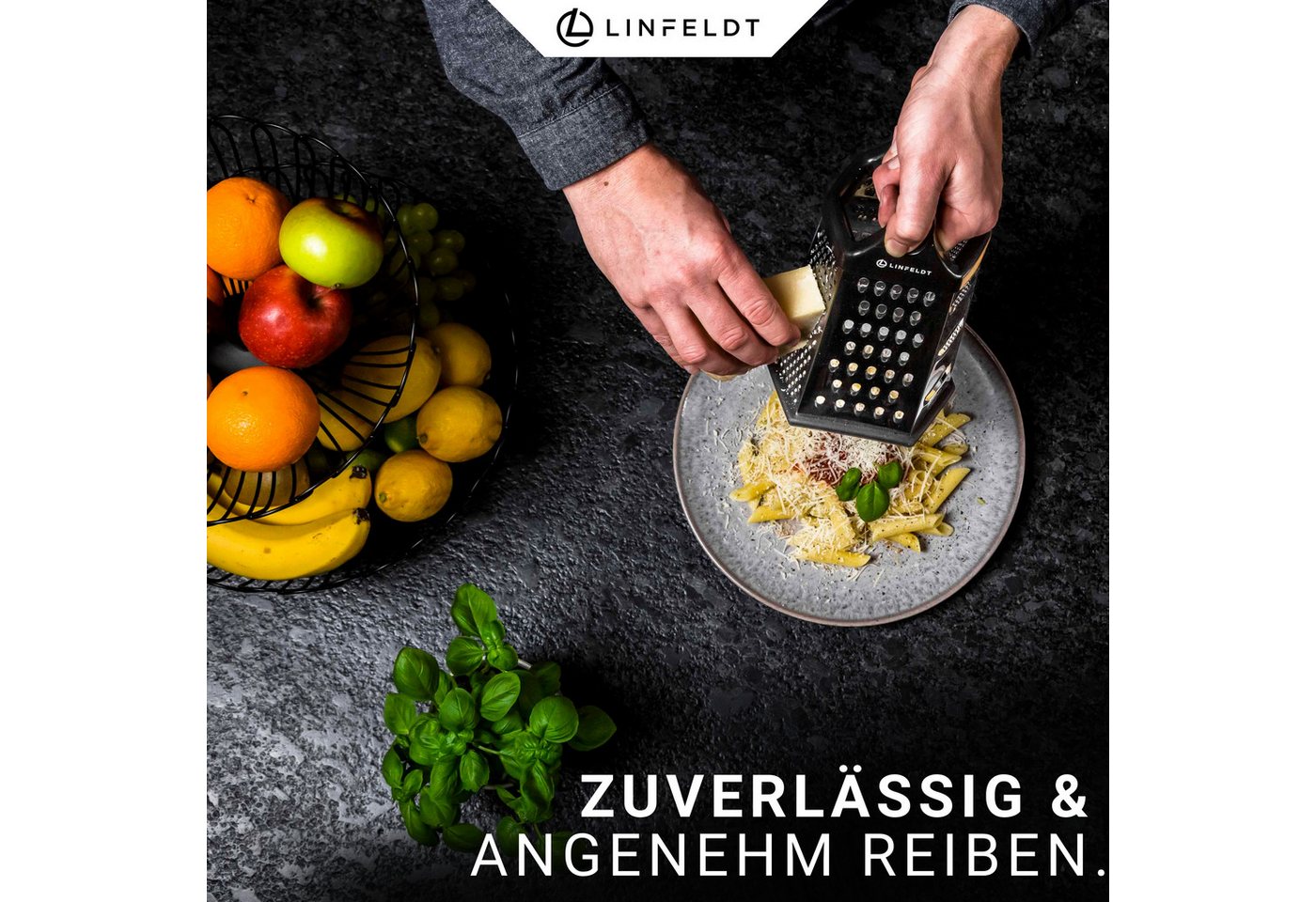 LINFELDT Vierkantreibe 6 - Kant Reibe mit smartem Auffangbehälter Edelstahl, Edelstahl Bild 5