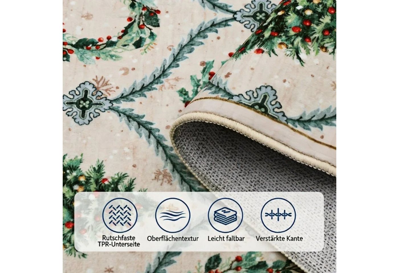 GarveeMore Teppich Weihnachtsteppich mit Schneemann &Tannenbaum– Festlicher Dekoteppich, rechteckig, Höhe: 5 mm