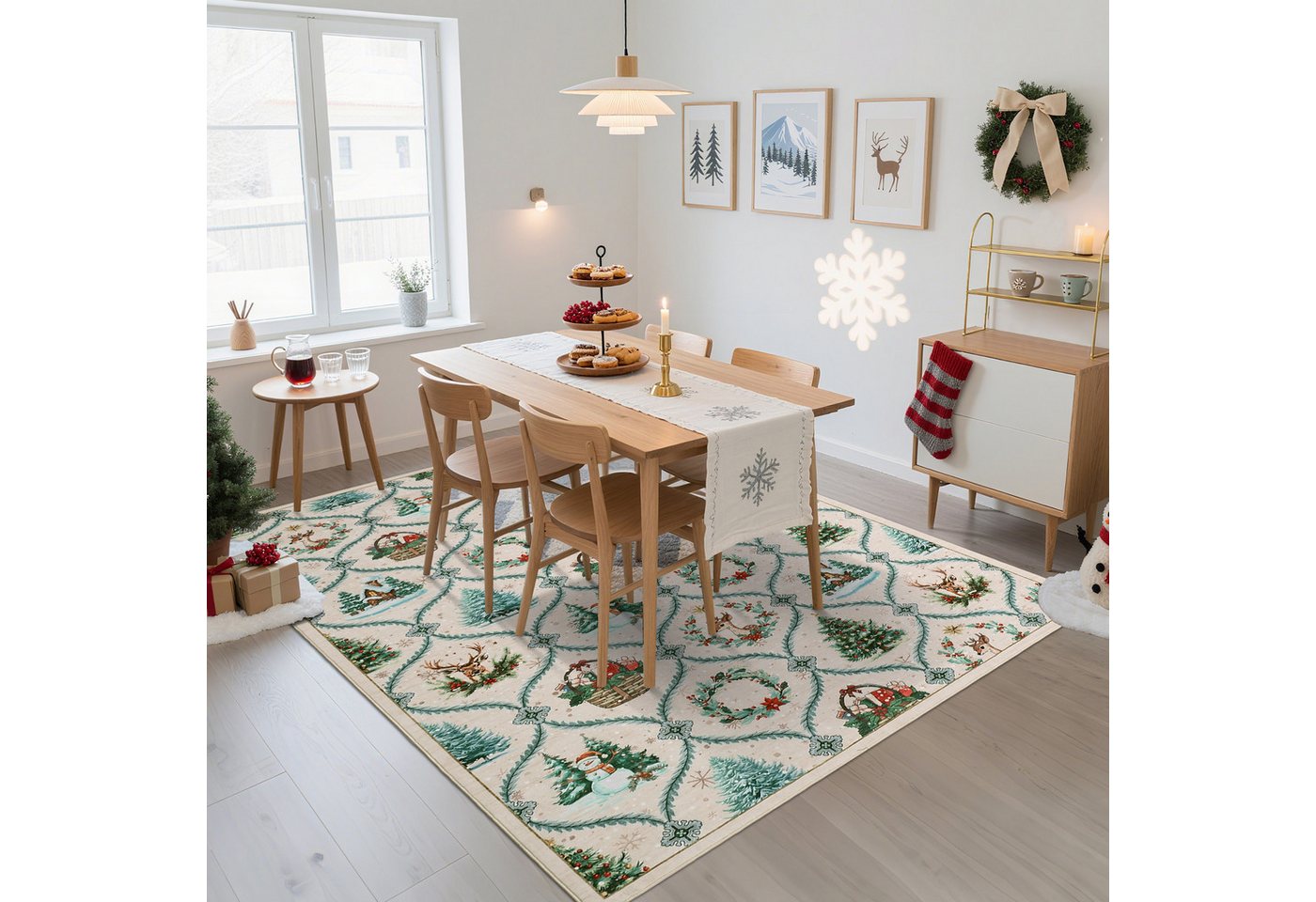 GarveeMore Teppich Weihnachtsteppich mit Schneemann &Tannenbaum– Festlicher Dekoteppich, rechteckig, Höhe: 5 mm Bild 4